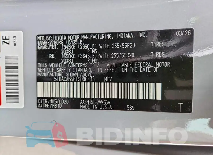 5TDACAB56TS096115 Photo# 13