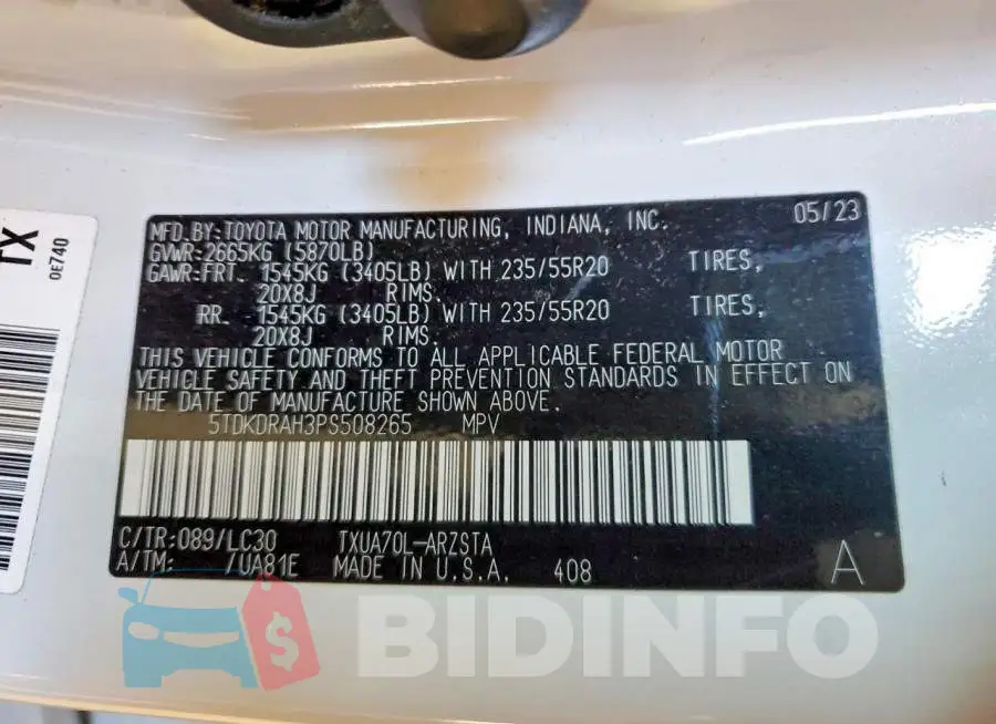 5TDKDRAH3PS508265 Photo# 14
