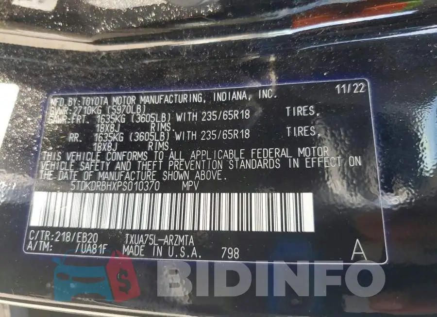 5TDKDRBHXPS010370 Photo# 13
