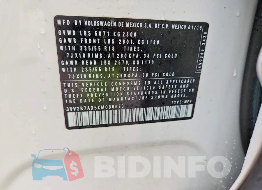 3VV2B7AX5KM086673 Photo# 13