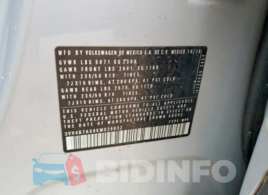 3VV4B7AX6KM026832 Photo# 13