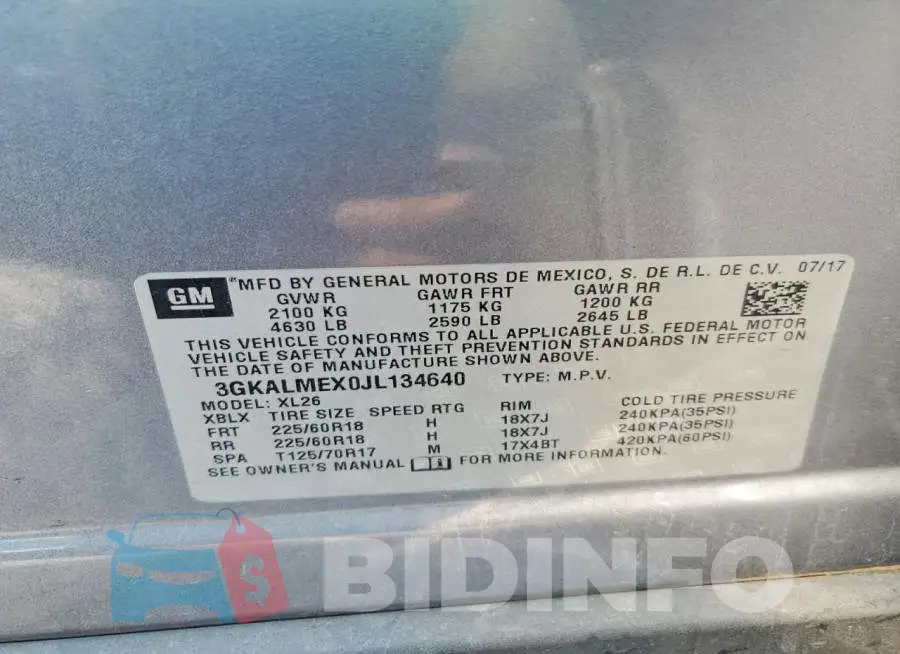 3GKALMEX0JL134640 Photo# 13