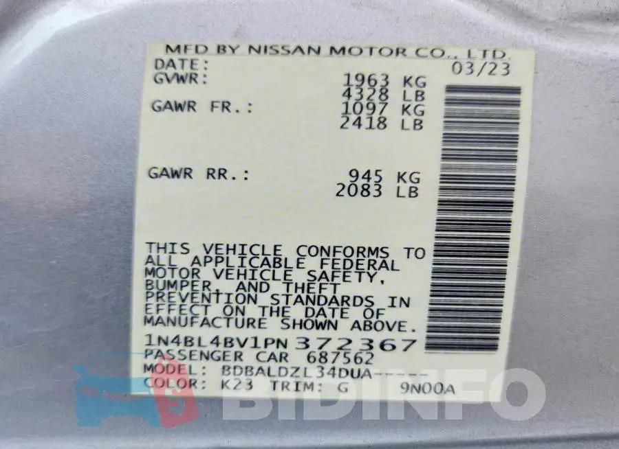 1N4BL4BV1PN372367 Photo# 12