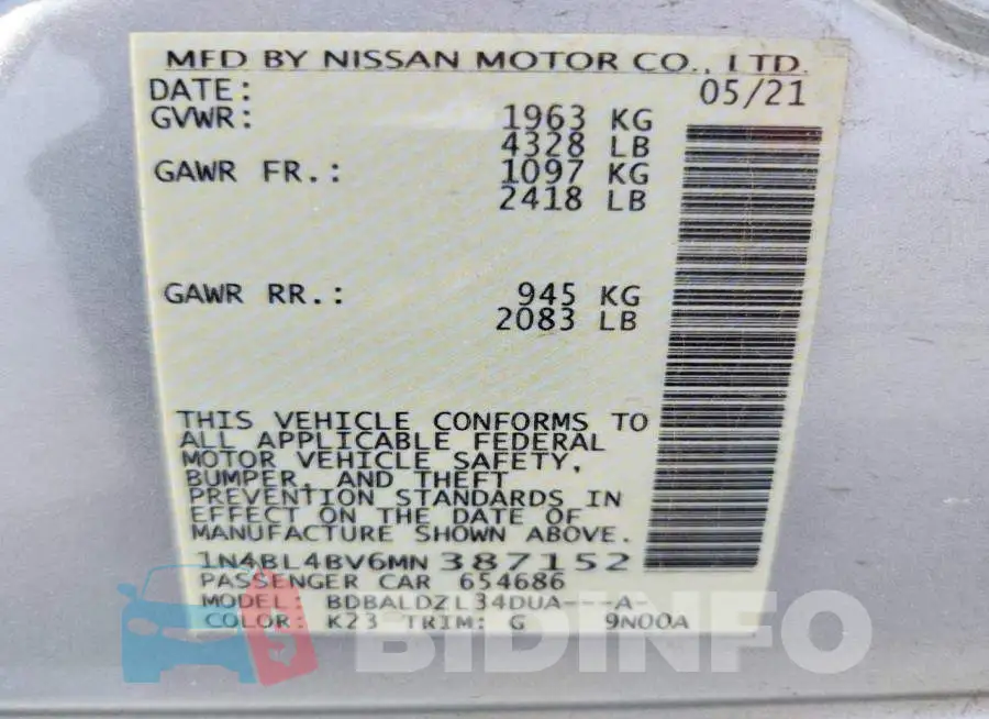 1N4BL4BV6MN387152 Photo# 13
