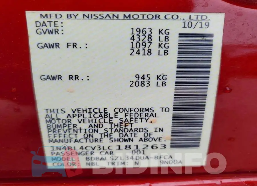 1N4BL4CV3LC181263 Photo# 12