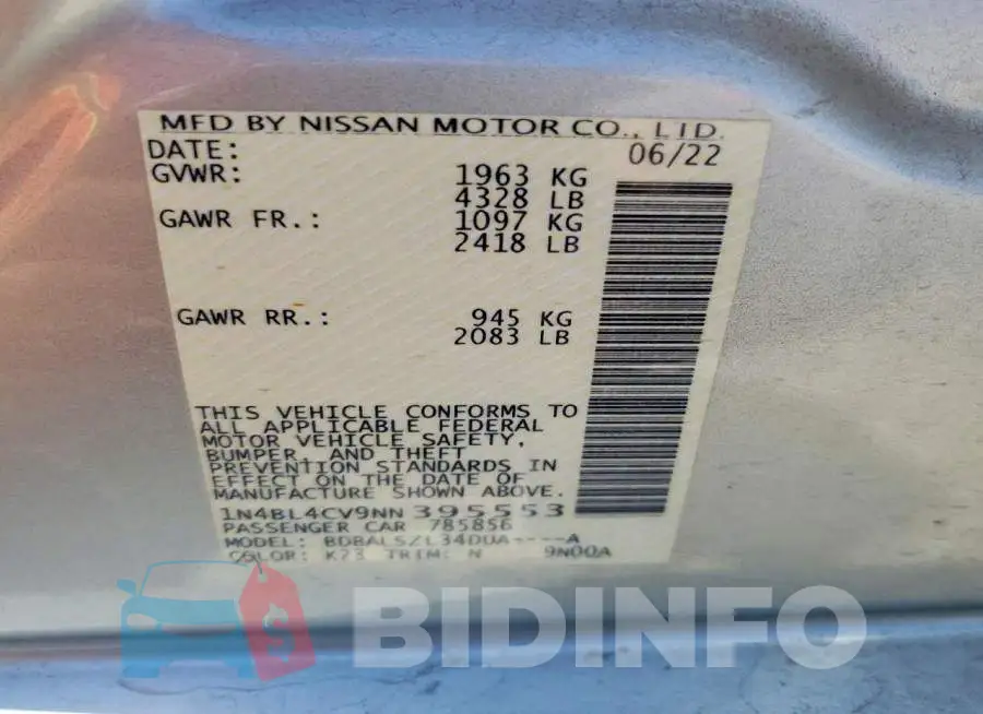 1N4BL4CV9NN395553 Photo# 12