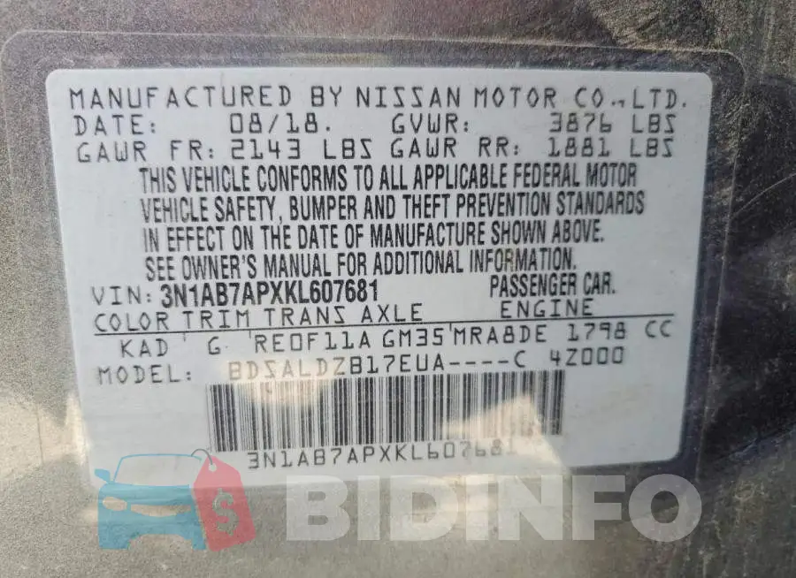 3N1AB7APXKL607681 Photo# 12