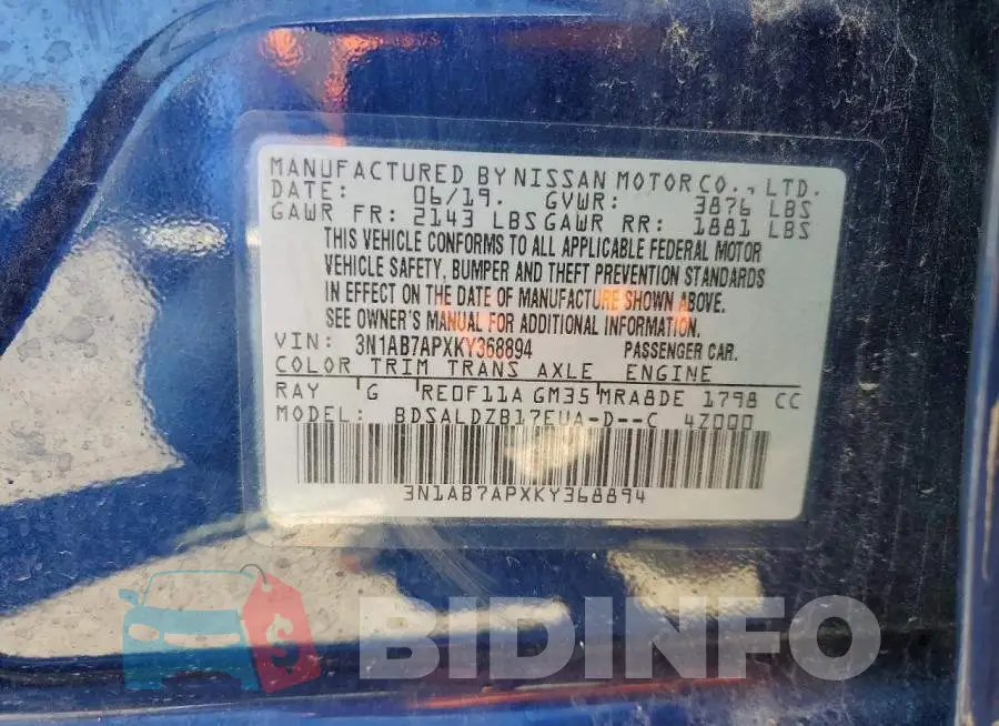 3N1AB7APXKY368894 Photo# 12
