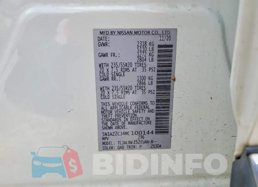 5N1AZ2CJ4MC100144 Photo# 14