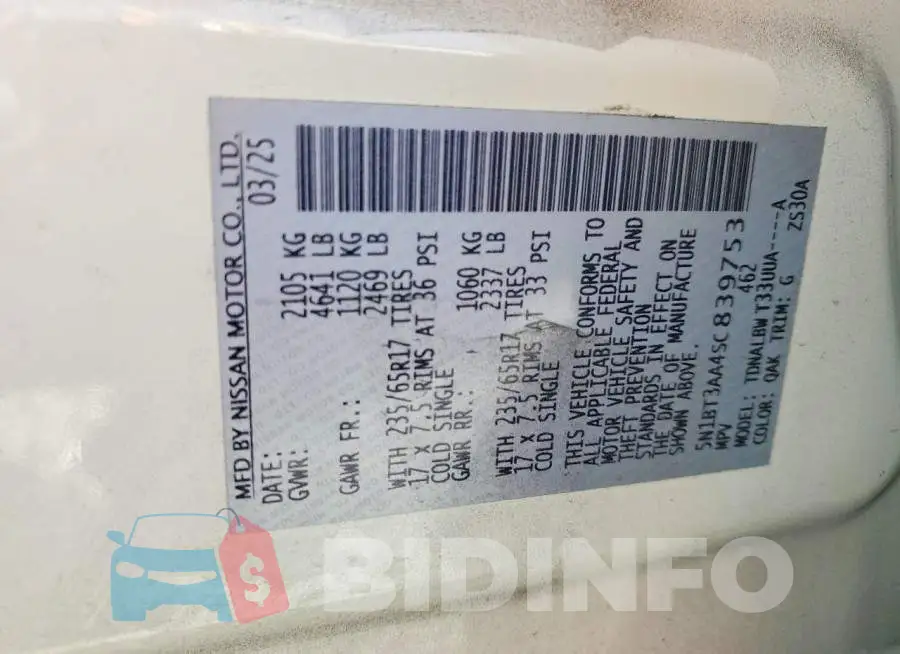 5N1BT3AA4SC839753 Photo# 13