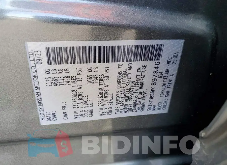 5N1BT3BB6PC897846 Photo# 13