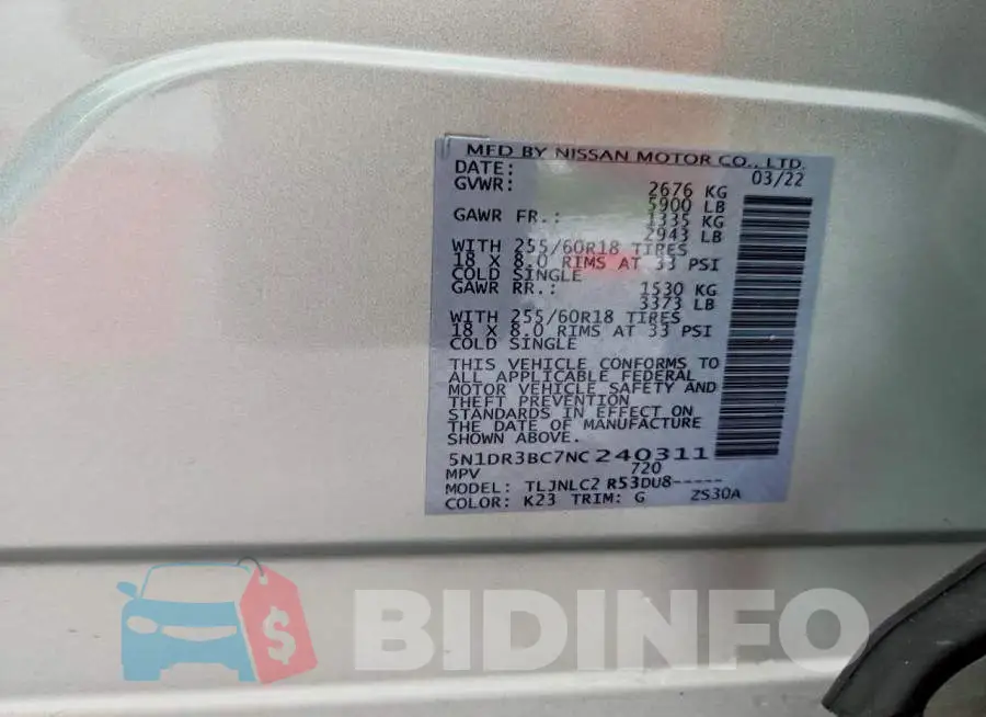 5N1DR3BC7NC240311 Photo# 13