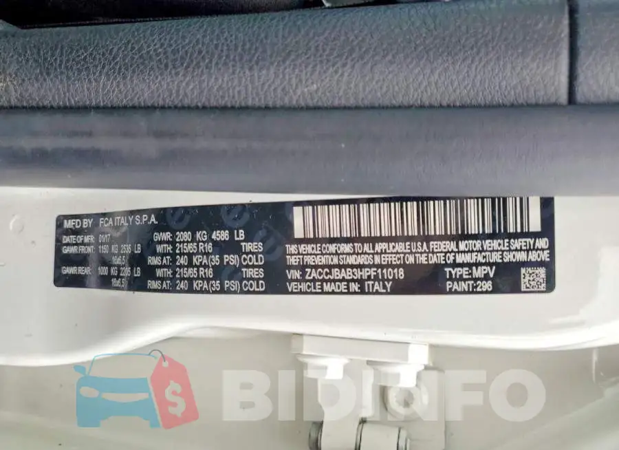 ZACCJBAB3HPF11018 Photo# 13