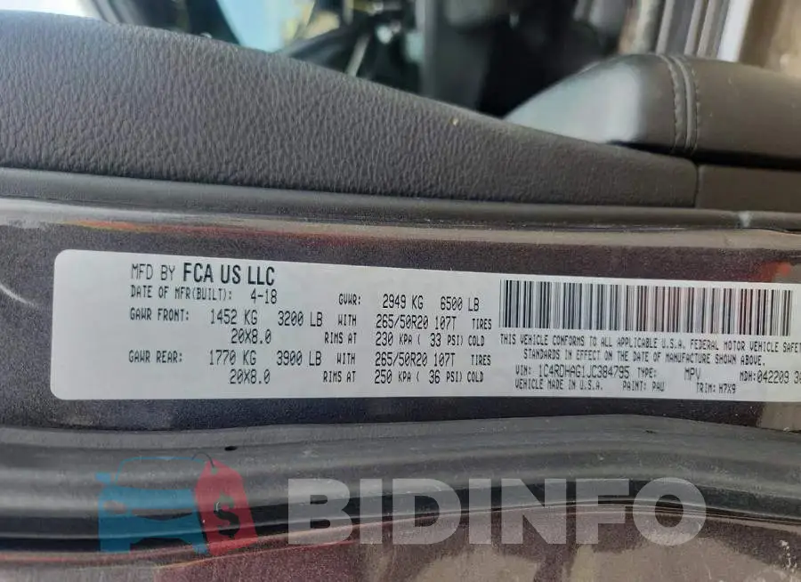 1C4RDHAG1JC384795 Photo# 14