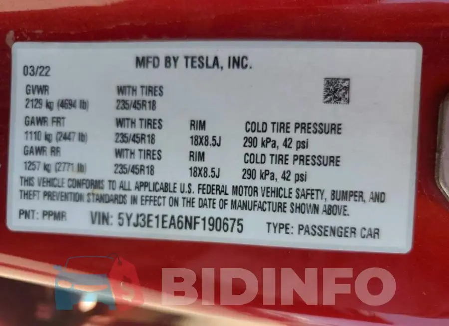 5YJ3E1EA6NF190675 Photo# 12