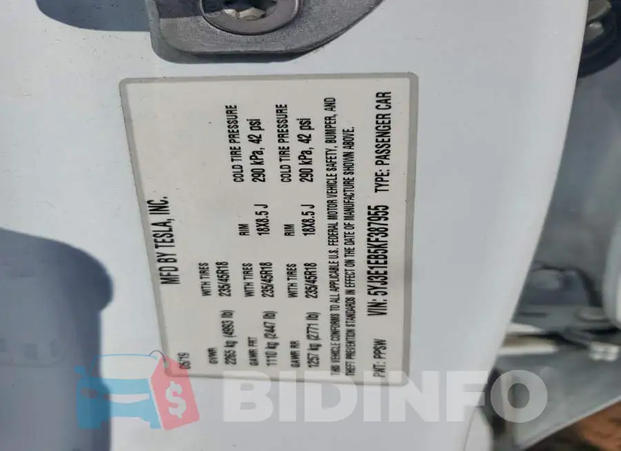 5YJ3E1EB5KF387955 Photo# 13