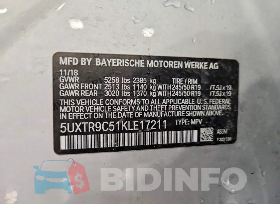 5UXTR9C51KLE17211 Photo# 13