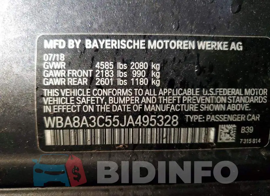 WBA8A3C55JA495328 Photo# 12