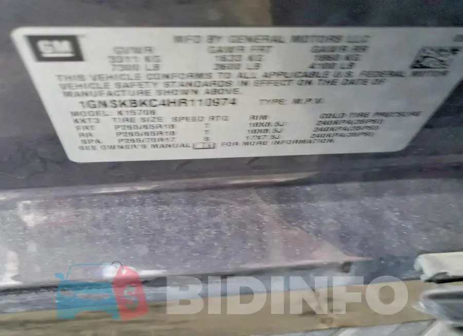 1GNSKBKC4HR110974 Photo# 13