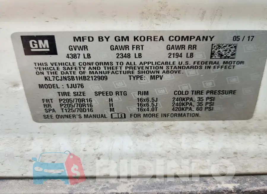 KL7CJNSB1HB212909 Photo# 13