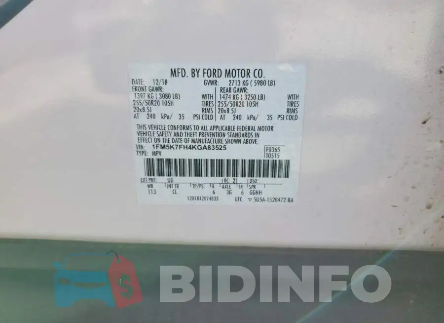 1FM5K7FH4KGA83525 Photo# 13