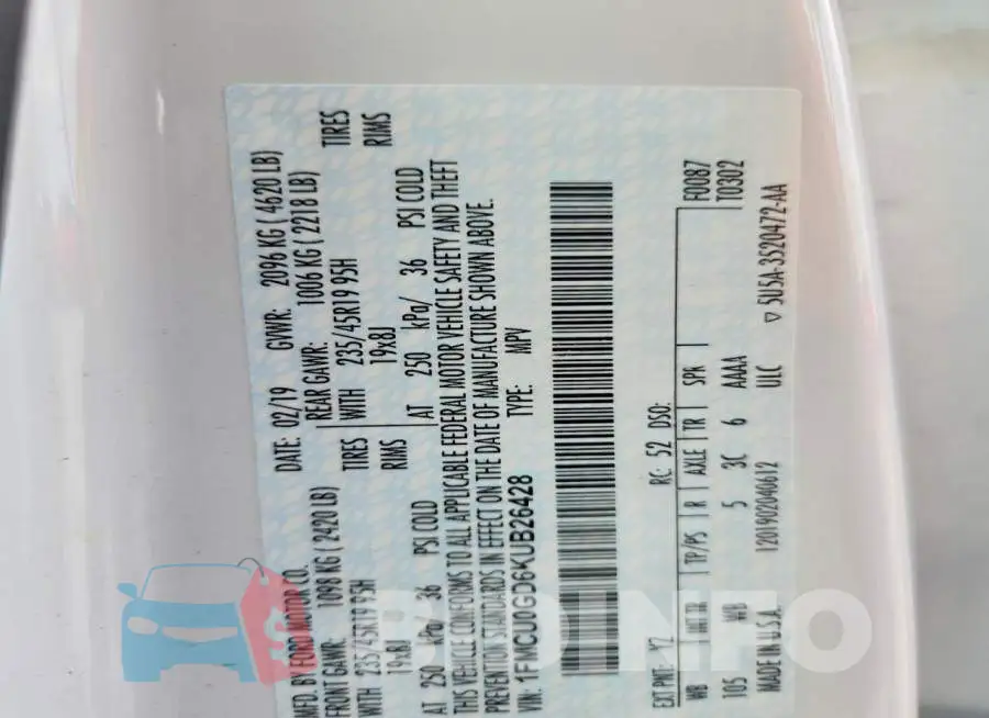 1FMCU0GD6KUB26428 Photo# 14