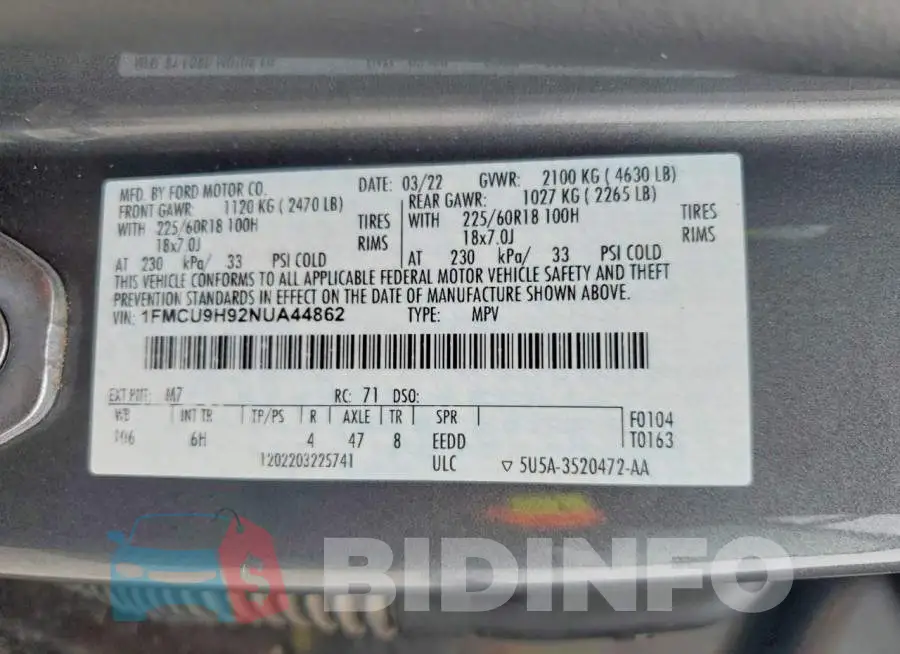 1FMCU9H92NUA44862 Photo# 13
