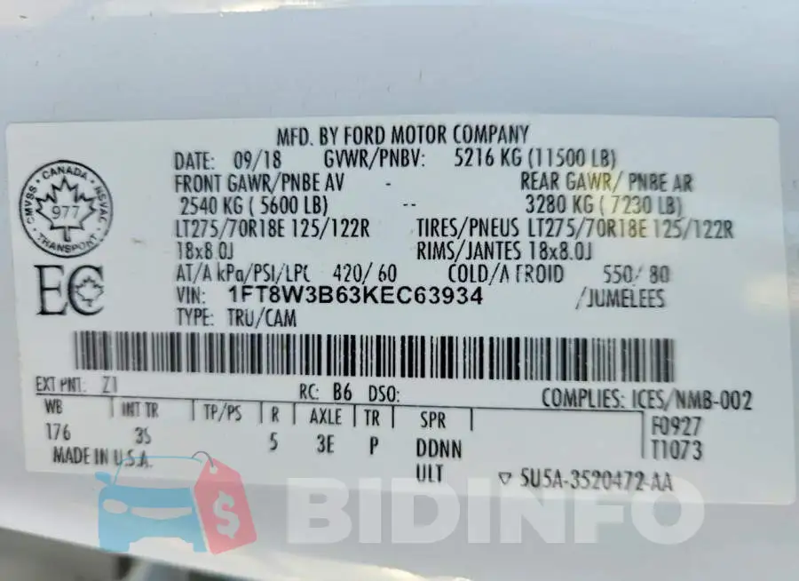 1FT8W3B63KEC63934 Photo# 12