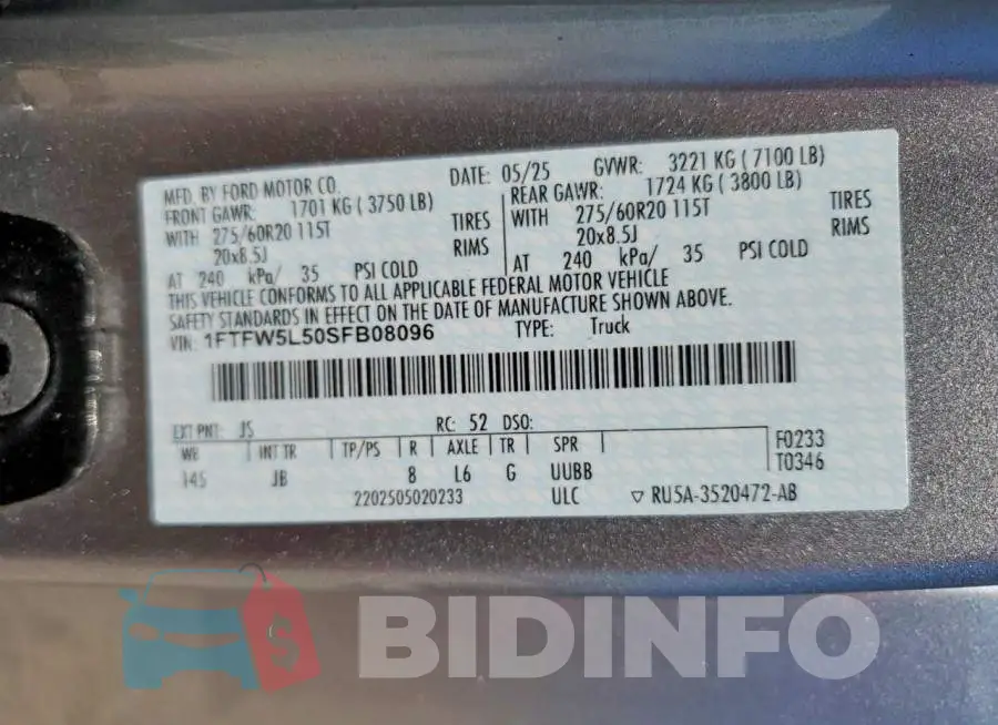 1FTFW5L50SFB08096 Photo# 12