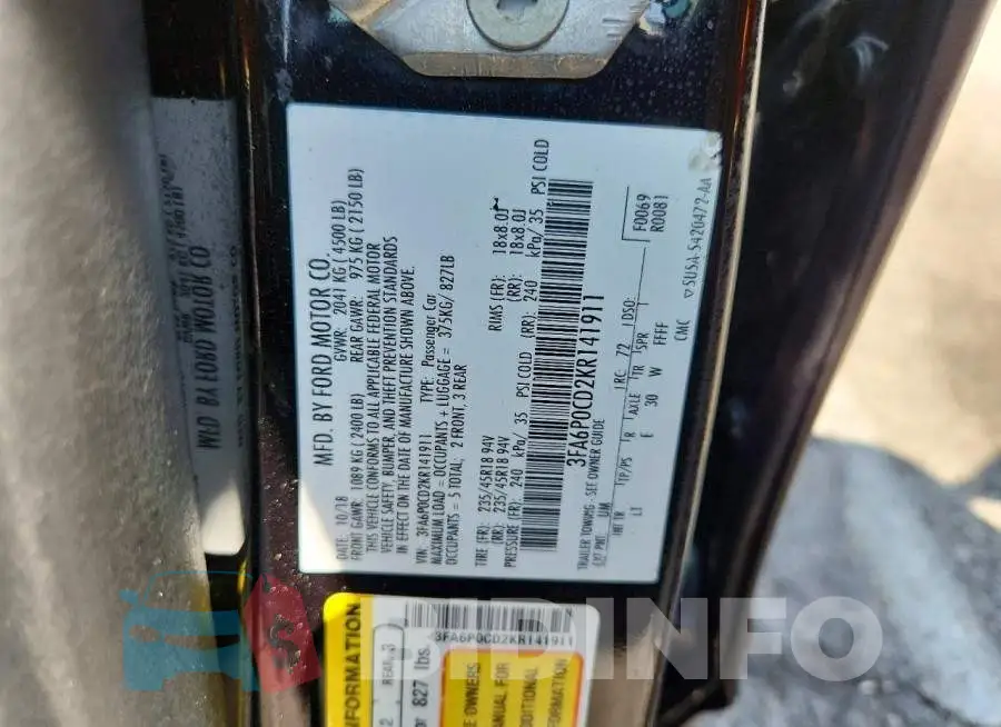 3FA6P0CD2KR141911 Photo# 12