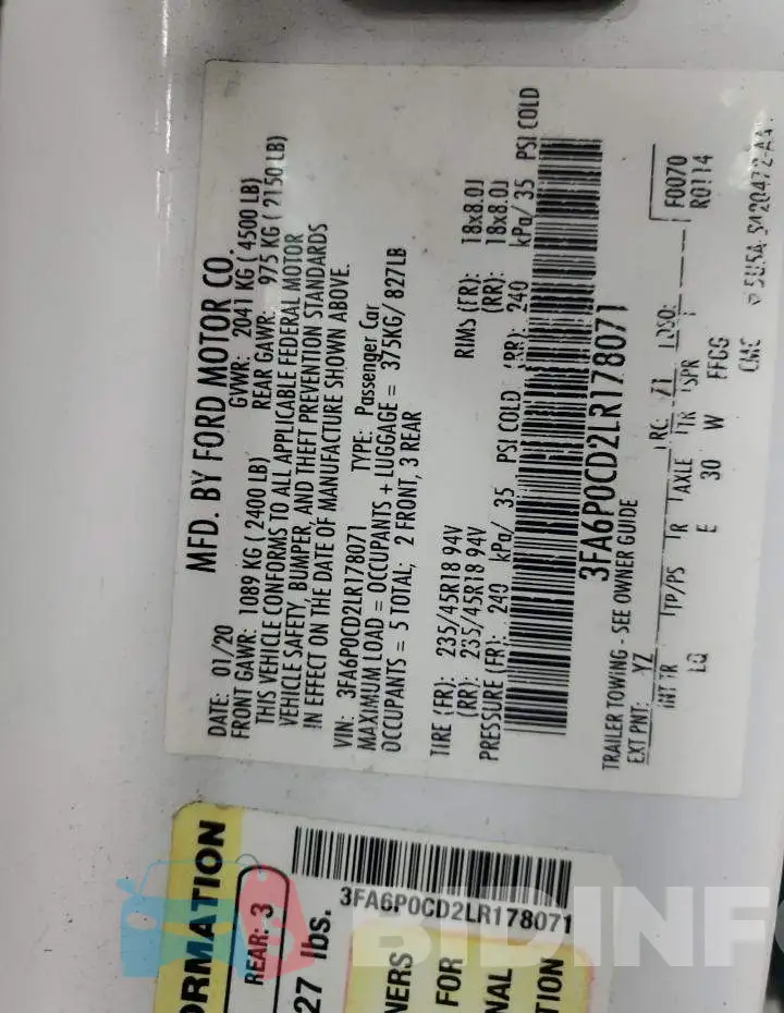 3FA6P0CD2LR178071 Photo# 12