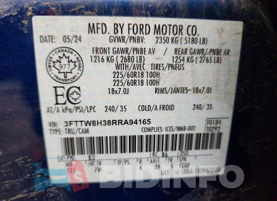 3FTTW8H38RRA94165 Photo# 12