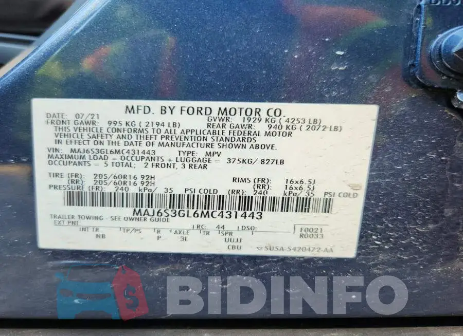 MAJ6S3GL6MC431443 Photo# 14