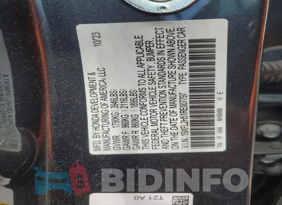 19XFL2H51RE007797 Photo# 13
