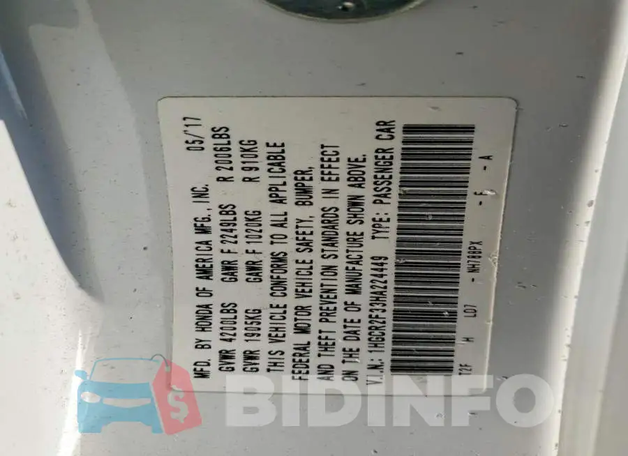 1HGCR2F33HA224449 Photo# 12