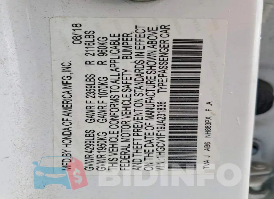 1HGCV1F19JA231836 Photo# 12