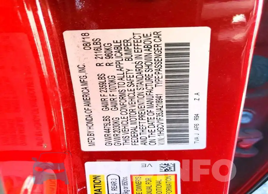 1HGCV1F35JA218941 Photo# 12