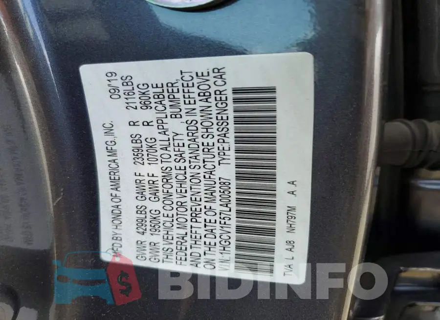 1HGCV1F57LA005087 Photo# 12