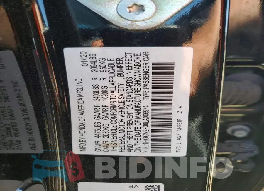1HGCV2F30LA006974 Photo# 12