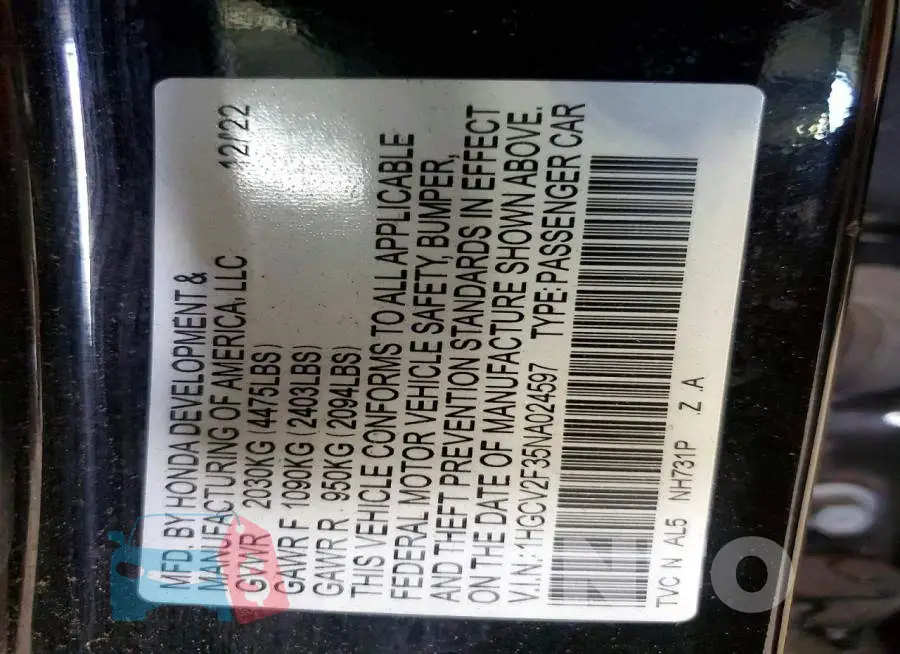1HGCV2F35NA024597 Photo# 12