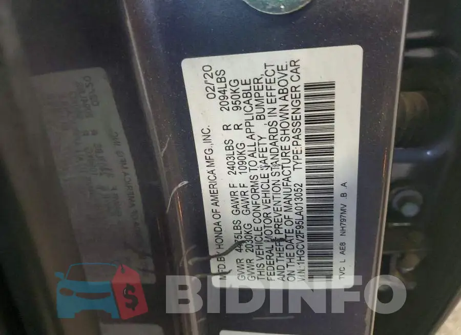 1HGCV2F95LA013052 Photo# 12