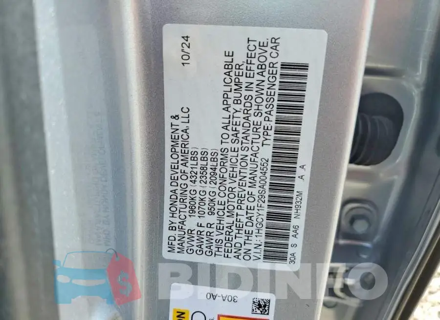 1HGCY1F29SA004552 Photo# 12