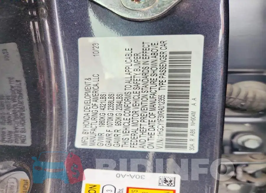 1HGCY1F3XRA012355 Photo# 13