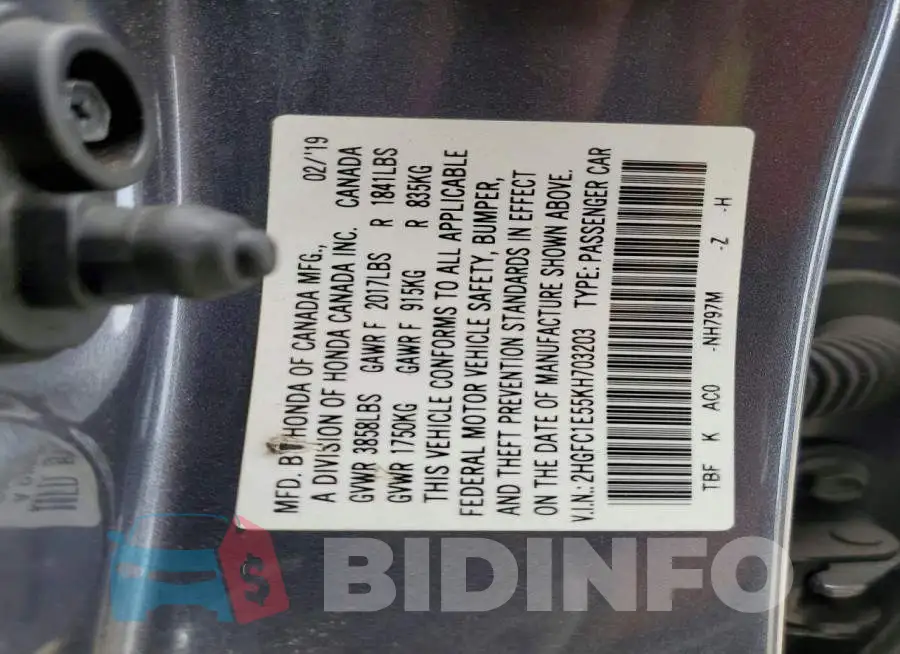 2HGFC1E55KH703203 Photo# 12