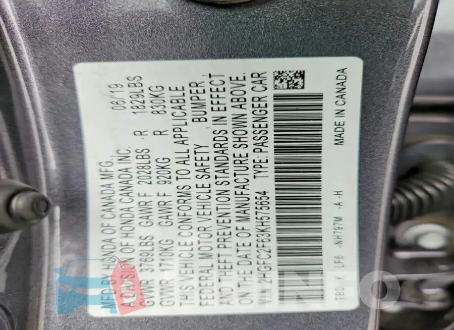 2HGFC2F63KH575654 Photo# 12