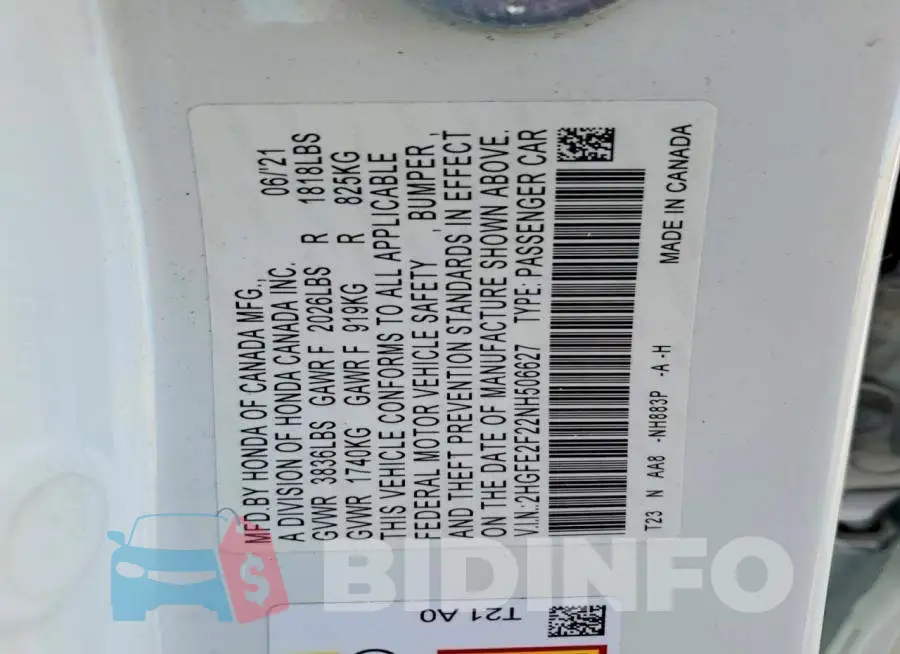 2HGFE2F22NH506627 Photo# 12