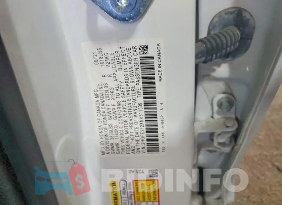 2HGFE2F2XNH511509 Photo# 12