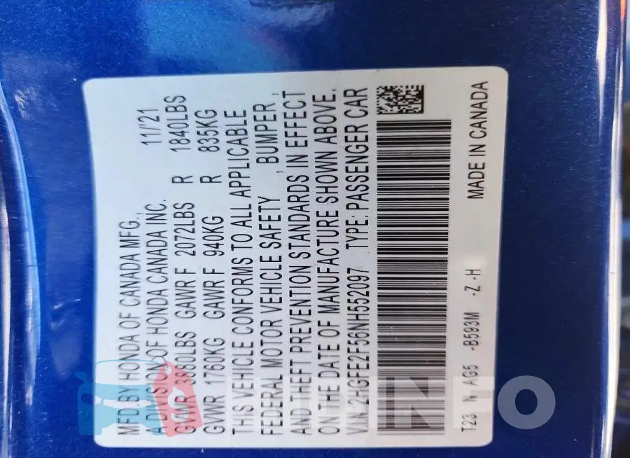 2HGFE2F56NH552097 Photo# 12