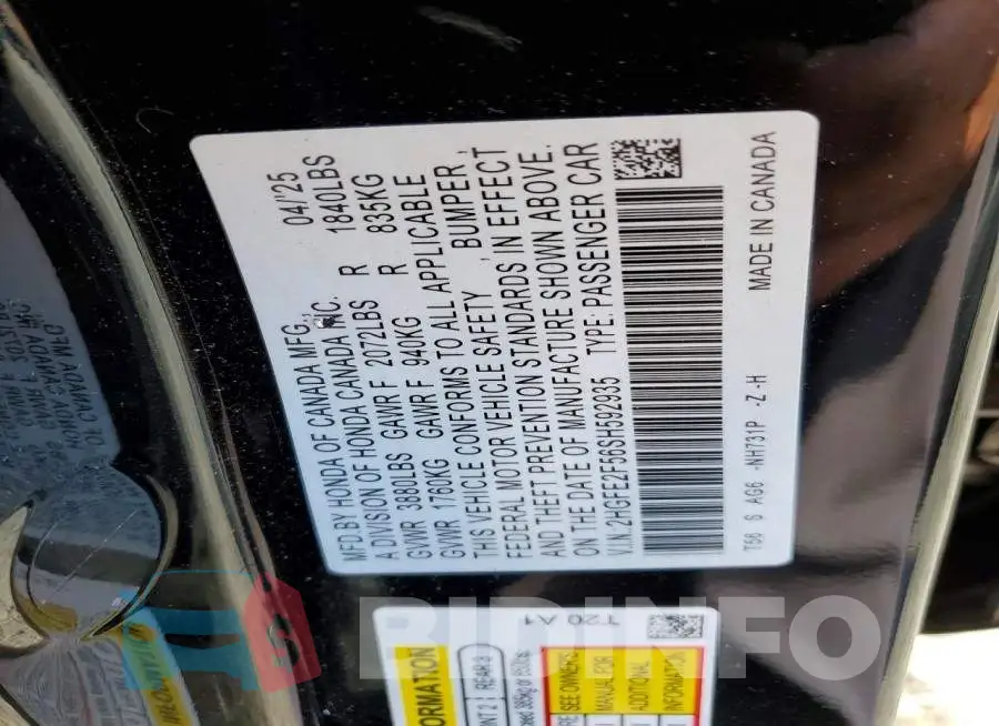 2HGFE2F56SH592935 Photo# 12