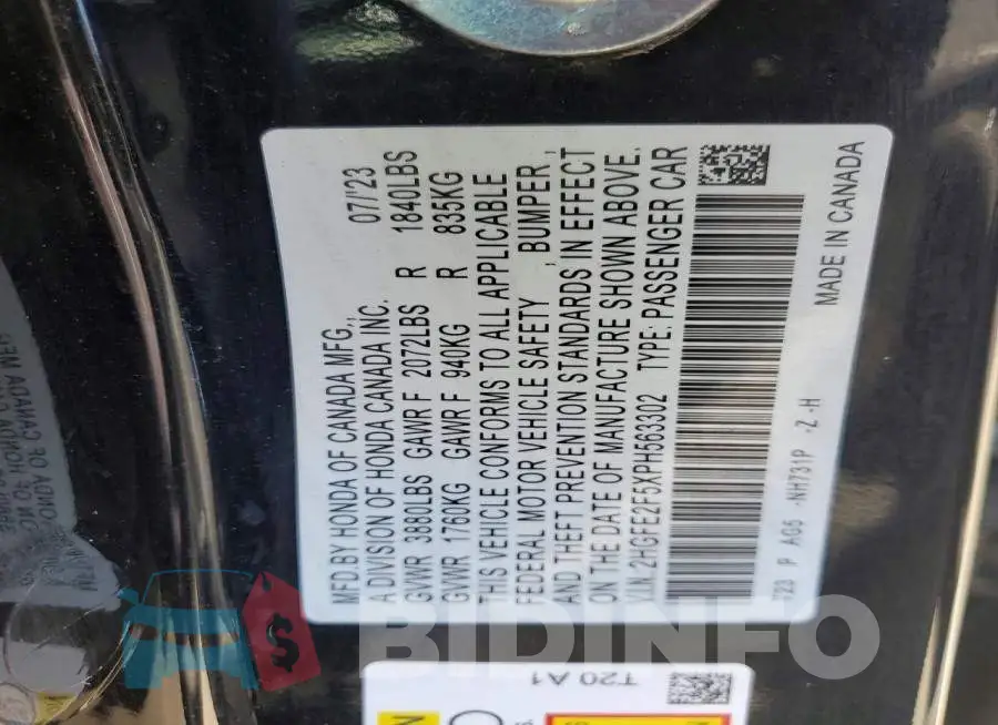 2HGFE2F5XPH563302 Photo# 12